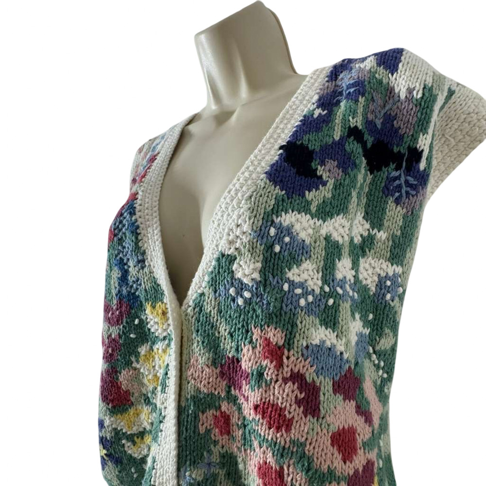 Orvis Womens Floral Cotton Blend Vintage Cottagecore Sweater Vest Cardigan XL - Picture 14 of 16